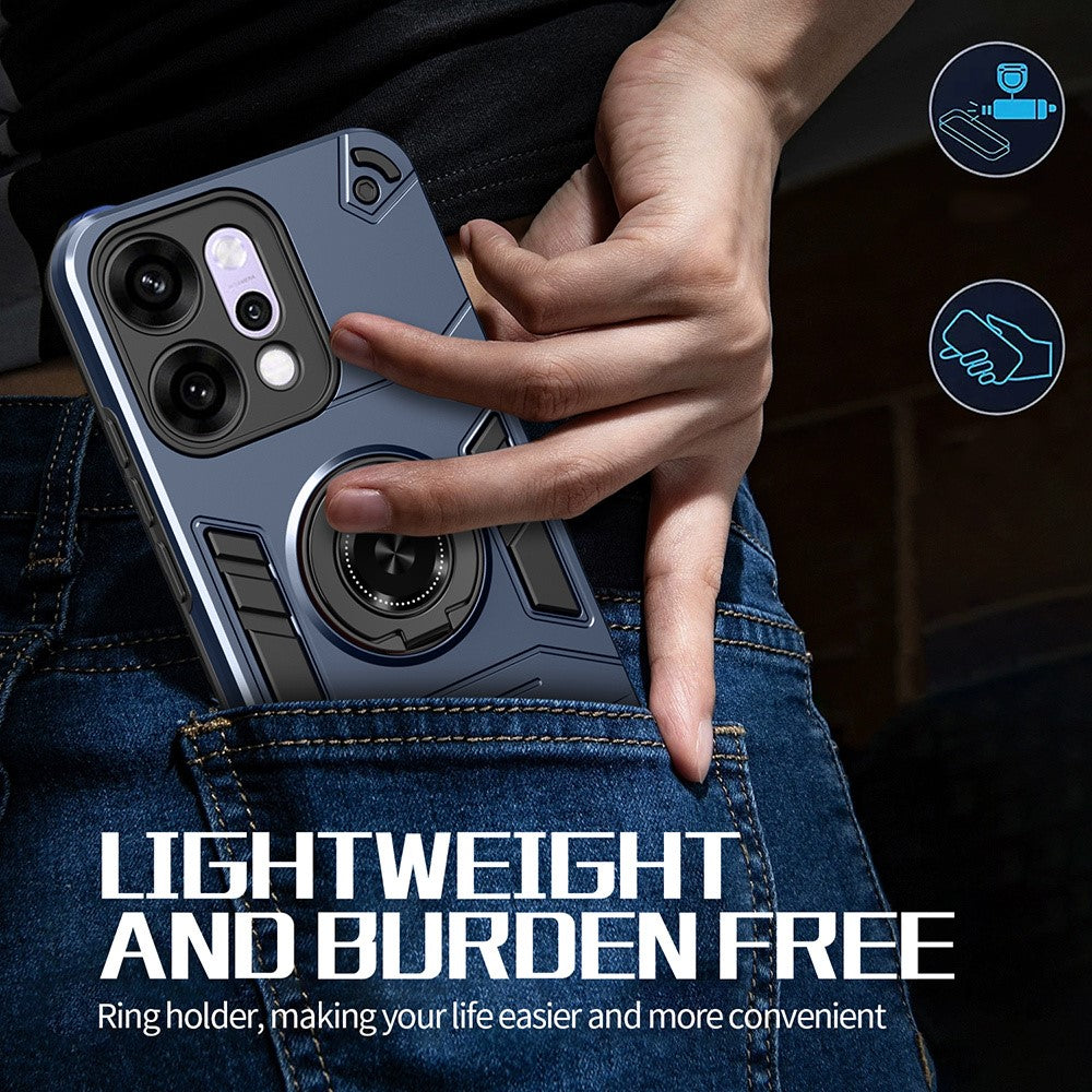 For Oppo Reno14 Pro 5G (Global) Case with Ring Holder Kickstand PC + TPU Anti-Fall Phone Cover - Dark Blue