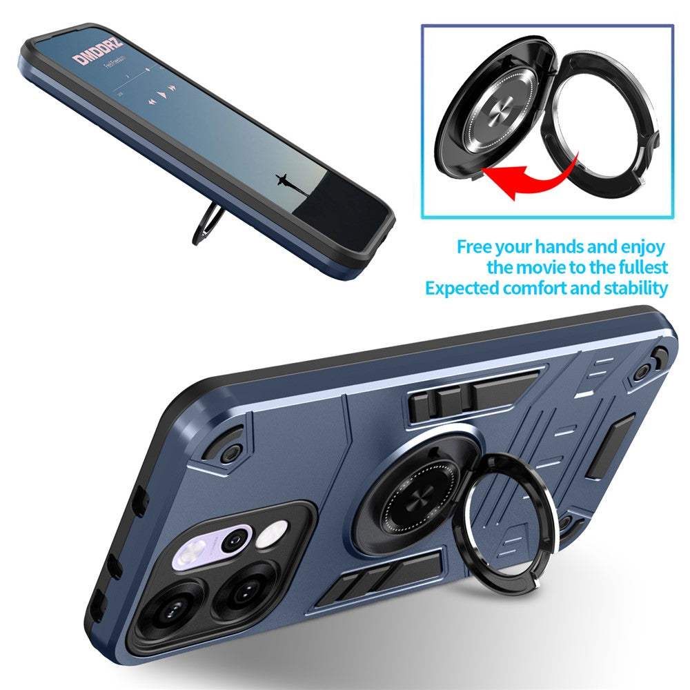 For Oppo Reno14 Pro 5G (Global) Case with Ring Holder Kickstand PC + TPU Anti-Fall Phone Cover - Dark Blue