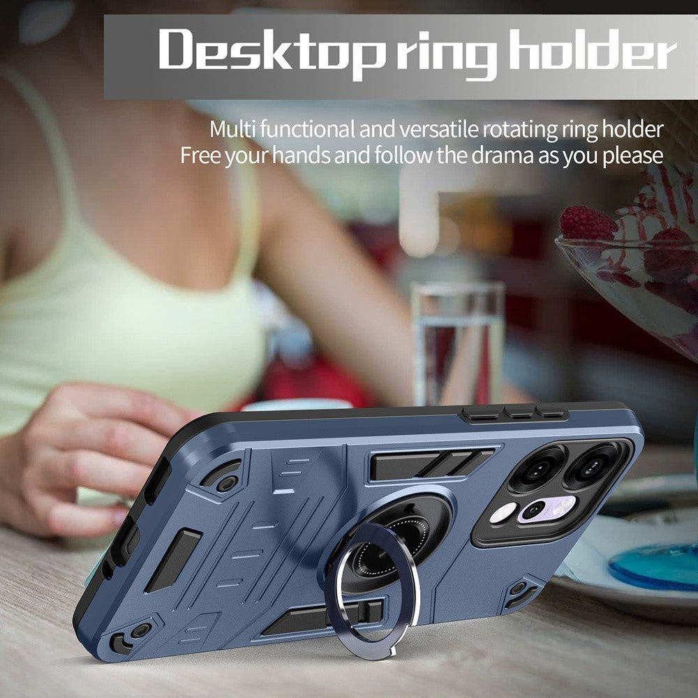 For Oppo Reno14 Pro 5G (Global) Case with Ring Holder Kickstand PC + TPU Anti-Fall Phone Cover - Dark Blue