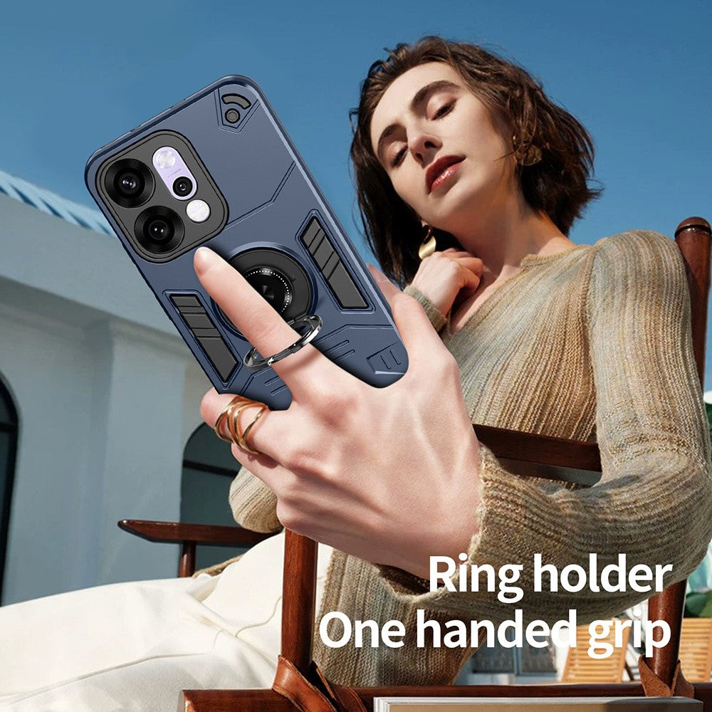 For Oppo Reno14 Pro 5G (Global) Case with Ring Holder Kickstand PC + TPU Anti-Fall Phone Cover - Dark Blue