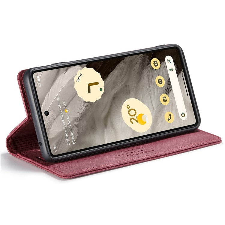 AUTSPACE A01 Series RFID Blocking Phone Case for Google Pixel 7 5G, PU Leather Drop Protection Magnetic Closure Vintage Matte Wallet Stand Cover - Red