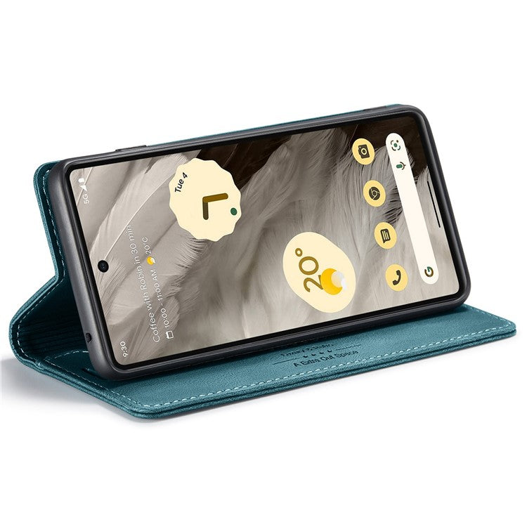AUTSPACE A01 Series RFID Blocking Phone Case for Google Pixel 7 5G, PU Leather Drop Protection Magnetic Closure Vintage Matte Wallet Stand Cover - Blue