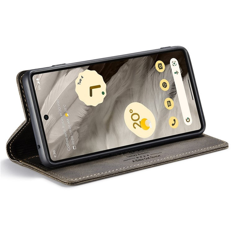 AUTSPACE A01 Series RFID Blocking Phone Case for Google Pixel 7 5G, PU Leather Drop Protection Magnetic Closure Vintage Matte Wallet Stand Cover - Coffee