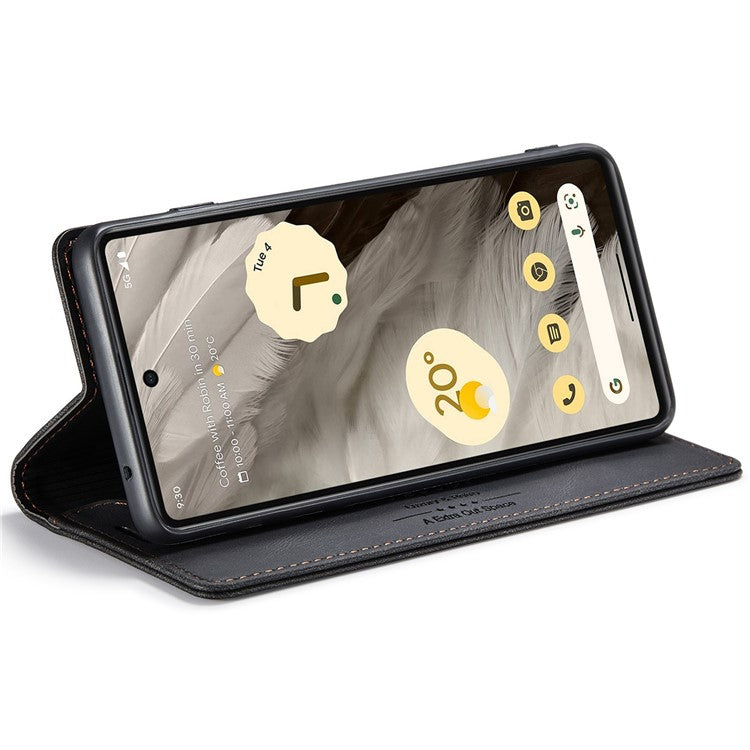 AUTSPACE A01 Series RFID Blocking Phone Case for Google Pixel 7 5G, PU Leather Drop Protection Magnetic Closure Vintage Matte Wallet Stand Cover - Black