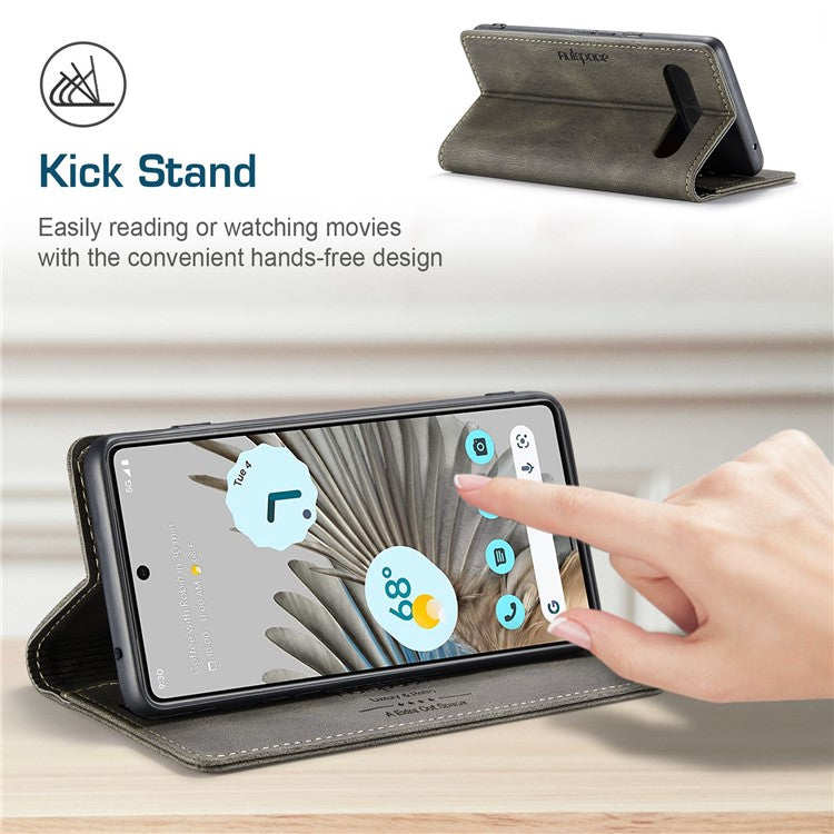 AUTSPACE A01 Series For Google Pixel 7 Pro 5G Retro Matte PU Leather Phone Case RFID Blocking Cover with Foldable Stand Wallet - Coffee