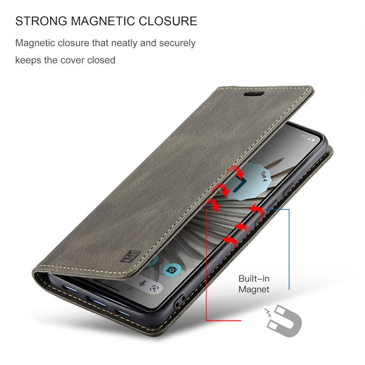 AUTSPACE A01 Series For Google Pixel 7 Pro 5G Retro Matte PU Leather Phone Case RFID Blocking Cover with Foldable Stand Wallet - Coffee