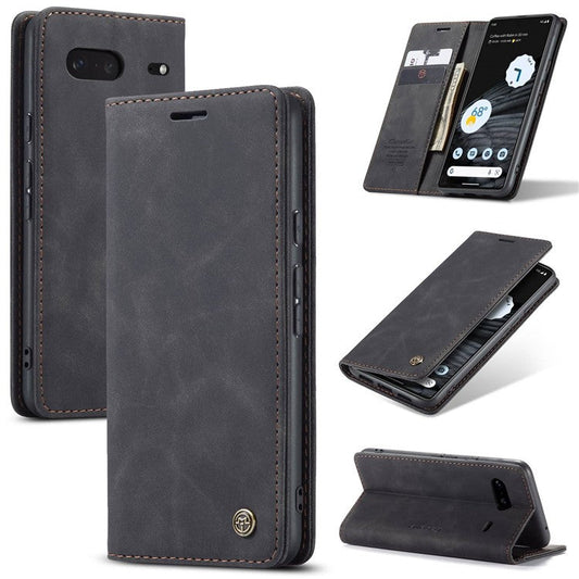 CASEME 013 Series Anti-drop Flip Phone Case for Google Pixel 7 5G, Magnetic Auto-absorbed Anti-scratch PU Leather Phone Cover with Wallet Stand - Black
