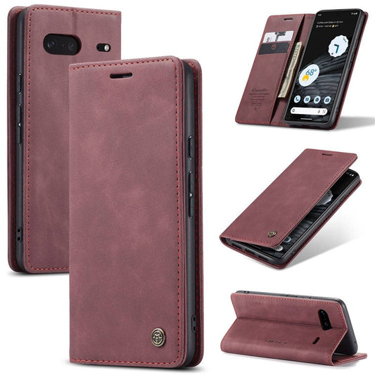 CASEME 013 Series Anti-drop Flip Phone Case for Google Pixel 7 5G, Magnetic Auto-absorbed Anti-scratch PU Leather Phone Cover with Wallet Stand - Red