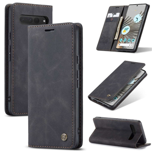 CASEME 013 Series for Google Pixel 7 Pro 5G Full Protection Phone Case PU Leather Flip Wallet Cover Stand Magnetic Auto-absorbed Shell - Black