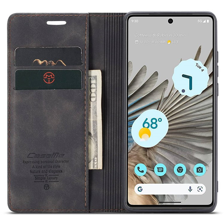 CASEME 013 Series for Google Pixel 7 Pro 5G Full Protection Phone Case PU Leather Flip Wallet Cover Stand Magnetic Auto-absorbed Shell - Black