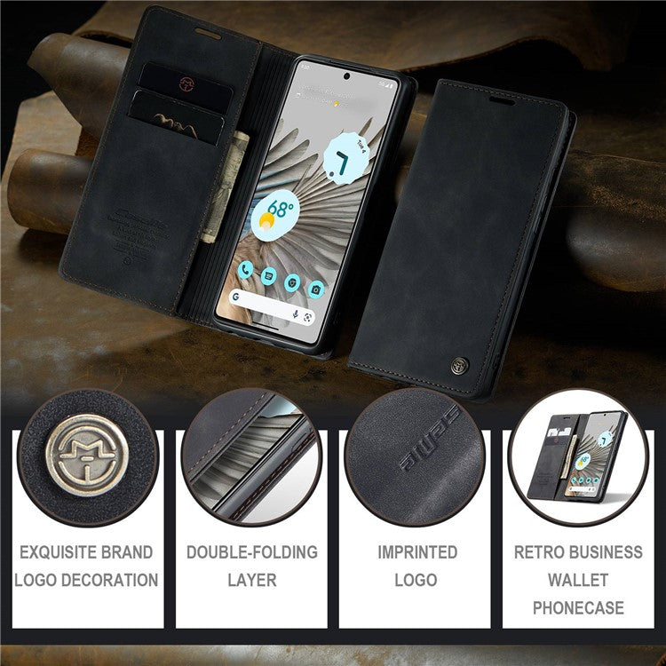CASEME 013 Series for Google Pixel 7 Pro 5G Full Protection Phone Case PU Leather Flip Wallet Cover Stand Magnetic Auto-absorbed Shell - Black