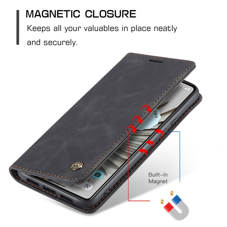 CASEME 013 Series for Google Pixel 7 Pro 5G Full Protection Phone Case PU Leather Flip Wallet Cover Stand Magnetic Auto-absorbed Shell - Black