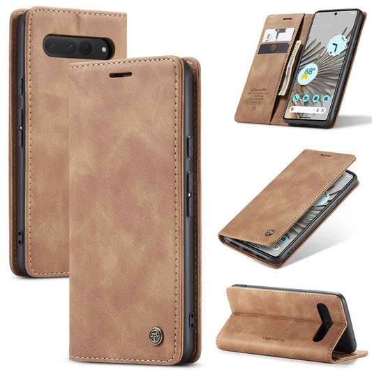 CASEME 013 Series for Google Pixel 7 Pro 5G Full Protection Phone Case PU Leather Flip Wallet Cover Stand Magnetic Auto-absorbed Shell - Brown