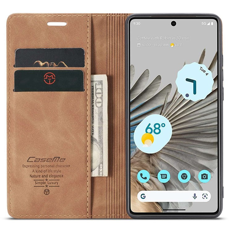 CASEME 013 Series for Google Pixel 7 Pro 5G Full Protection Phone Case PU Leather Flip Wallet Cover Stand Magnetic Auto-absorbed Shell - Brown