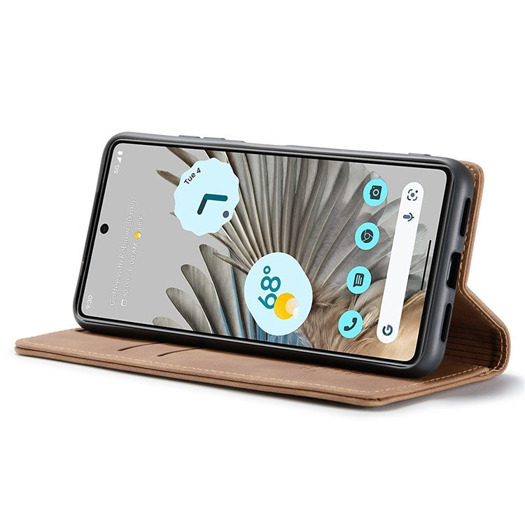 CASEME 013 Series for Google Pixel 7 Pro 5G Full Protection Phone Case PU Leather Flip Wallet Cover Stand Magnetic Auto-absorbed Shell - Brown