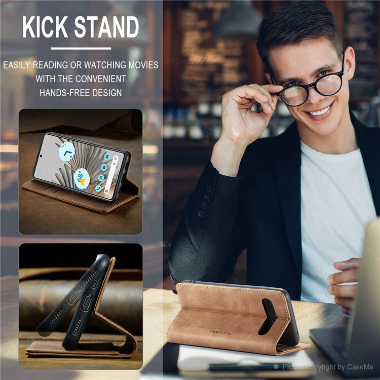 CASEME 013 Series for Google Pixel 7 Pro 5G Full Protection Phone Case PU Leather Flip Wallet Cover Stand Magnetic Auto-absorbed Shell - Brown