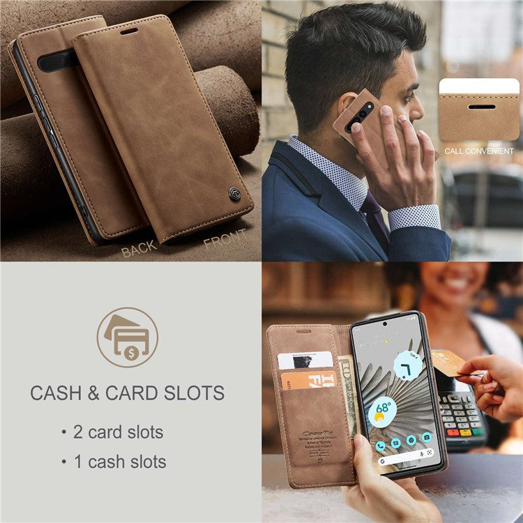 CASEME 013 Series for Google Pixel 7 Pro 5G Full Protection Phone Case PU Leather Flip Wallet Cover Stand Magnetic Auto-absorbed Shell - Brown