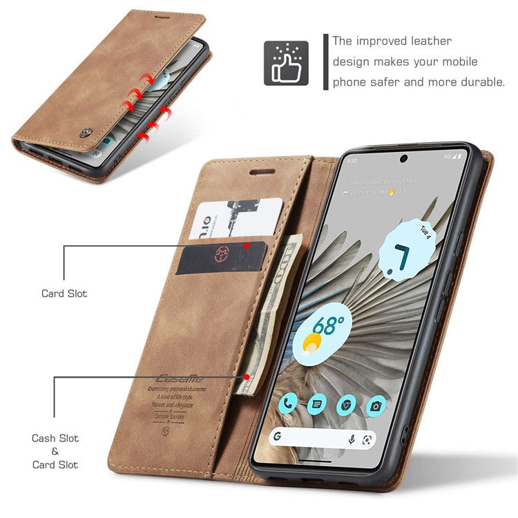 CASEME 013 Series for Google Pixel 7 Pro 5G Full Protection Phone Case PU Leather Flip Wallet Cover Stand Magnetic Auto-absorbed Shell - Brown