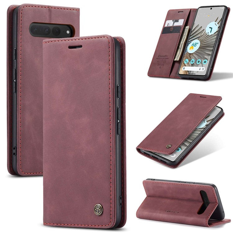 CASEME 013 Series for Google Pixel 7 Pro 5G Full Protection Phone Case PU Leather Flip Wallet Cover Stand Magnetic Auto-absorbed Shell - Red