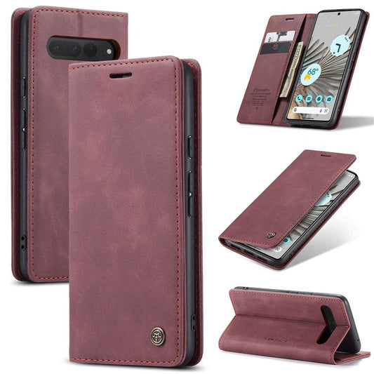 CASEME 013 Series for Google Pixel 7 Pro 5G Full Protection Phone Case PU Leather Flip Wallet Cover Stand Magnetic Auto-absorbed Shell - Red