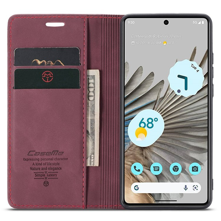CASEME 013 Series for Google Pixel 7 Pro 5G Full Protection Phone Case PU Leather Flip Wallet Cover Stand Magnetic Auto-absorbed Shell - Red