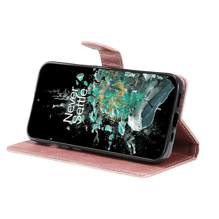 KT Leather Series-2 for OnePlus Ace Pro 5G / 10T 5G Anti-drop PU Leather Flip Wallet Case Solid Color Magnetic Closure Stand Phone Cover with Strap - Rose Gold