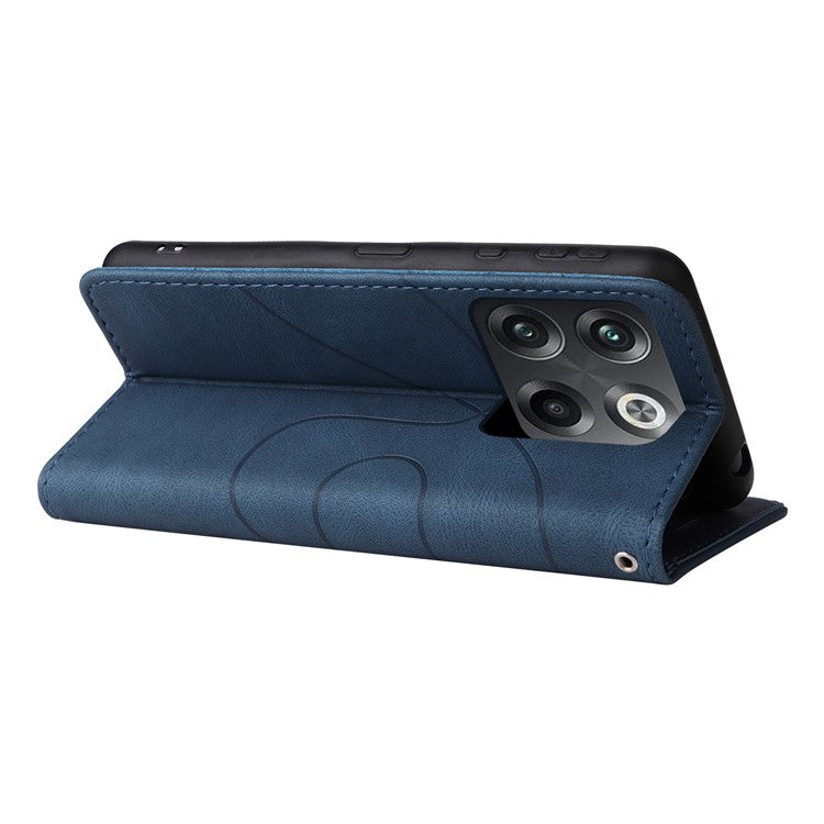 KT Leather Series-1 Anti-fall Phone Cover For OnePlus Ace Pro 5G / 10T 5G Dual-color Splicing PU Leather Phone Wallet Case Stand with Strap - Blue