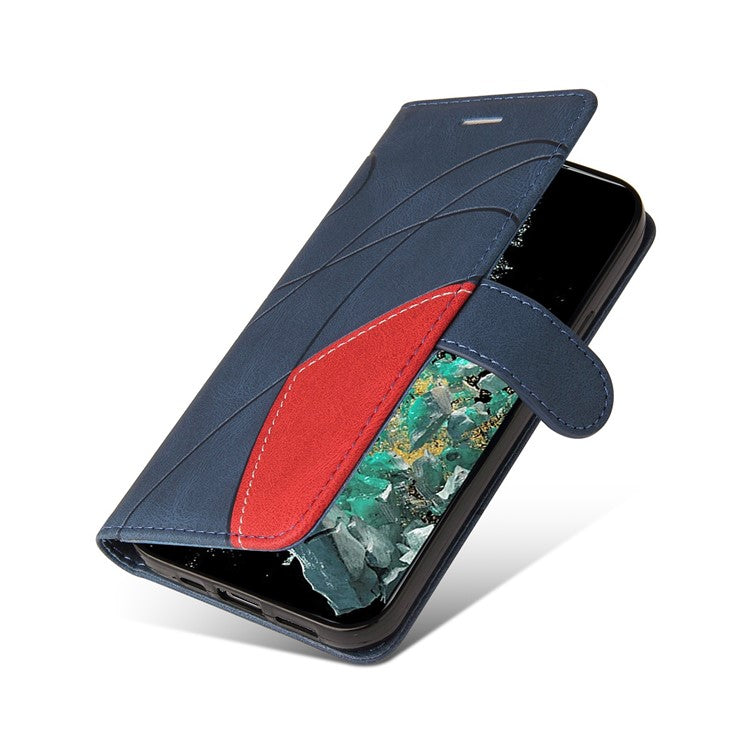 KT Leather Series-1 Anti-fall Phone Cover For OnePlus Ace Pro 5G / 10T 5G Dual-color Splicing PU Leather Phone Wallet Case Stand with Strap - Blue