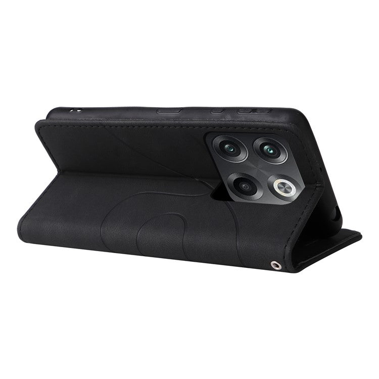 KT Leather Series-1 Anti-fall Phone Cover For OnePlus Ace Pro 5G / 10T 5G Dual-color Splicing PU Leather Phone Wallet Case Stand with Strap - Black