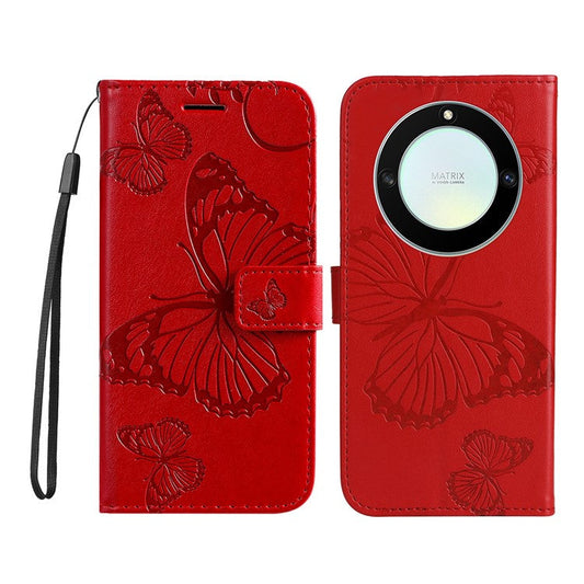 KT Imprinting Series-2 for Honor X40 5G / X9a 5G / Magic5 Lite 5G PU Leather Horizontal Stand Wallet Case Imprinted Butterfly Pattern Magnetic Clasp Protective Cover - Red
