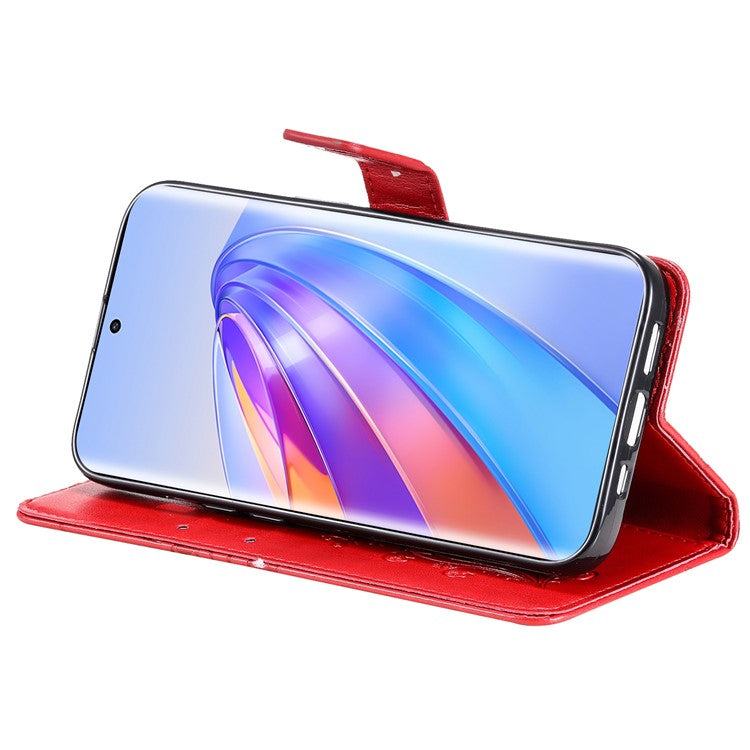 KT Imprinting Series-2 for Honor X40 5G / X9a 5G / Magic5 Lite 5G PU Leather Horizontal Stand Wallet Case Imprinted Butterfly Pattern Magnetic Clasp Protective Cover - Red