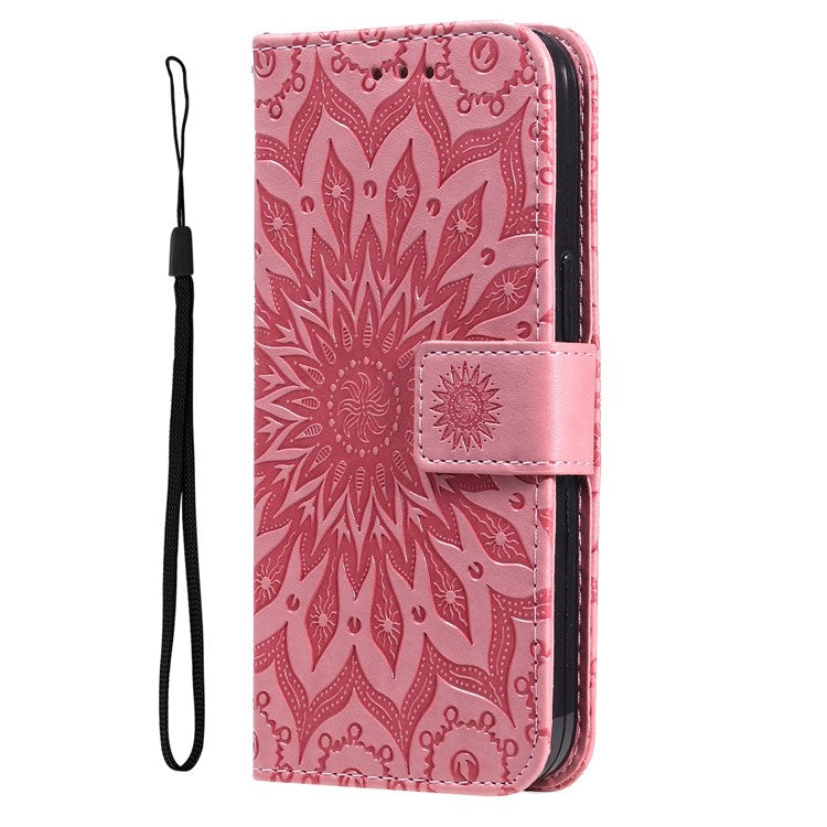 KT Imprinting Flower Series-1 for Honor X40 5G / X9a 5G / Magic5 Lite 5G PU Leather Magnetic Case Imprinted Sunflower Wallet Function Stand Flip Phone Cover with Strap - Pink