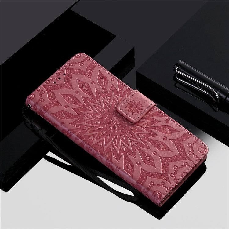 KT Imprinting Flower Series-1 for Honor X40 5G / X9a 5G / Magic5 Lite 5G PU Leather Magnetic Case Imprinted Sunflower Wallet Function Stand Flip Phone Cover with Strap - Pink