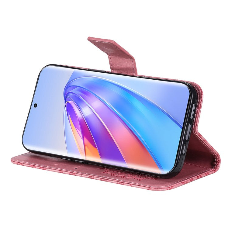 KT Imprinting Flower Series-1 for Honor X40 5G / X9a 5G / Magic5 Lite 5G PU Leather Magnetic Case Imprinted Sunflower Wallet Function Stand Flip Phone Cover with Strap - Pink