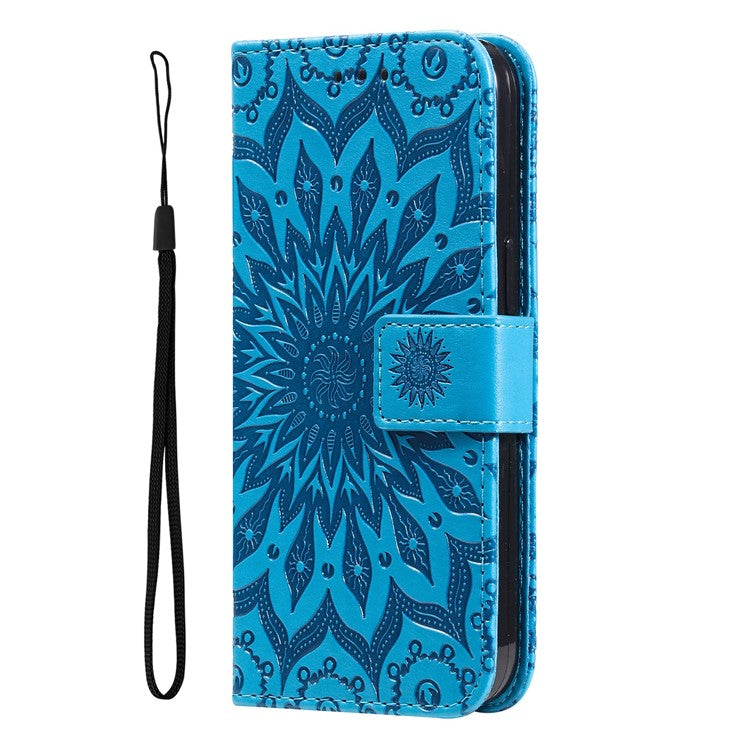 KT Imprinting Flower Series-1 for Honor X40 5G / X9a 5G / Magic5 Lite 5G PU Leather Magnetic Case Imprinted Sunflower Wallet Function Stand Flip Phone Cover with Strap - Blue