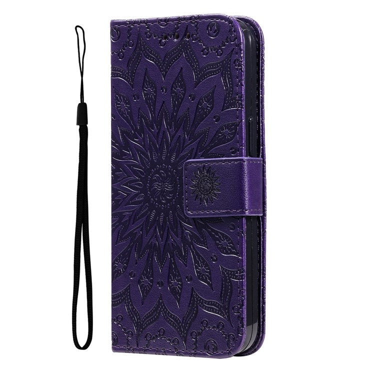 KT Imprinting Flower Series-1 for Honor X40 5G / X9a 5G / Magic5 Lite 5G PU Leather Magnetic Case Imprinted Sunflower Wallet Function Stand Flip Phone Cover with Strap - Purple