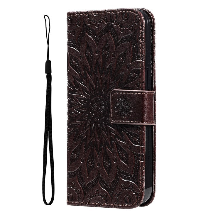 KT Imprinting Flower Series-1 for Honor X40 5G / X9a 5G / Magic5 Lite 5G PU Leather Magnetic Case Imprinted Sunflower Wallet Function Stand Flip Phone Cover with Strap - Brown