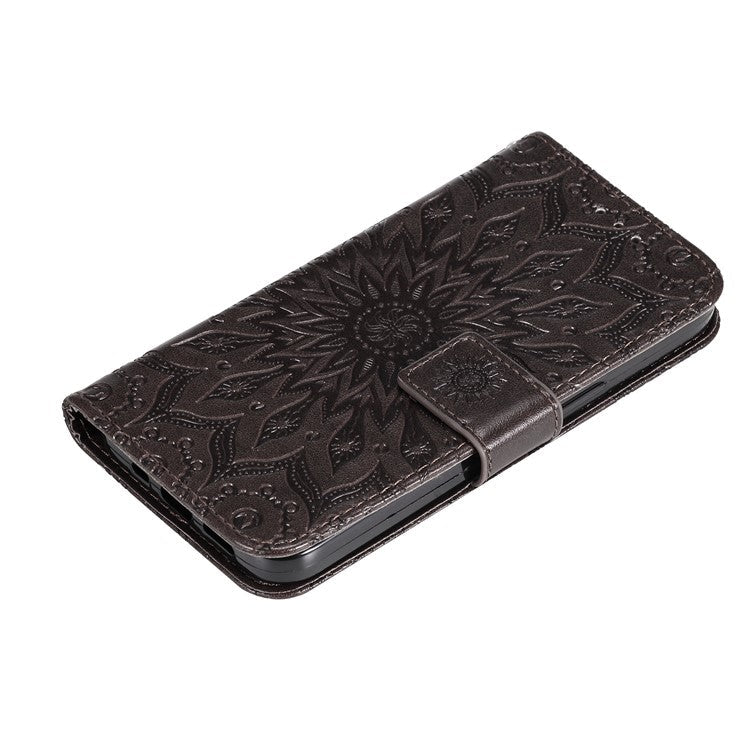 KT Imprinting Flower Series-1 for Honor X40 5G / X9a 5G / Magic5 Lite 5G PU Leather Magnetic Case Imprinted Sunflower Wallet Function Stand Flip Phone Cover with Strap - Brown