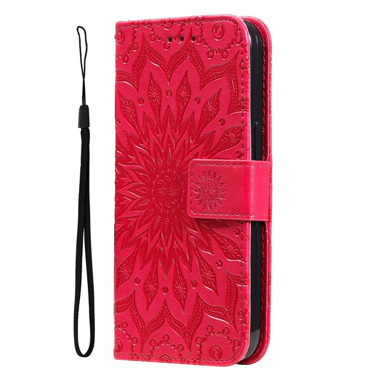 KT Imprinting Flower Series-1 for Honor X40 5G / X9a 5G / Magic5 Lite 5G PU Leather Magnetic Case Imprinted Sunflower Wallet Function Stand Flip Phone Cover with Strap - Red