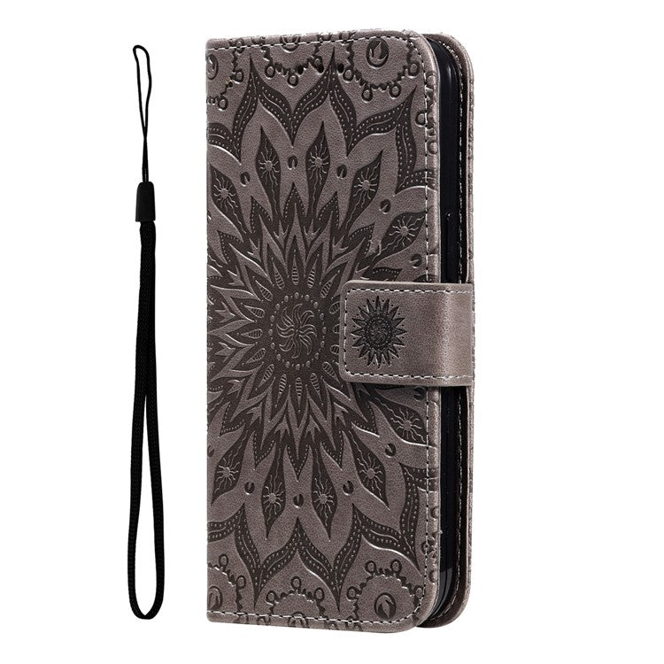 KT Imprinting Flower Series-1 for Honor X40 5G / X9a 5G / Magic5 Lite 5G PU Leather Magnetic Case Imprinted Sunflower Wallet Function Stand Flip Phone Cover with Strap - Grey