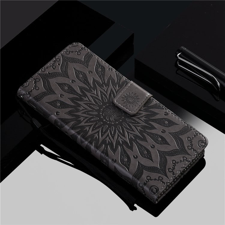 KT Imprinting Flower Series-1 for Honor X40 5G / X9a 5G / Magic5 Lite 5G PU Leather Magnetic Case Imprinted Sunflower Wallet Function Stand Flip Phone Cover with Strap - Grey