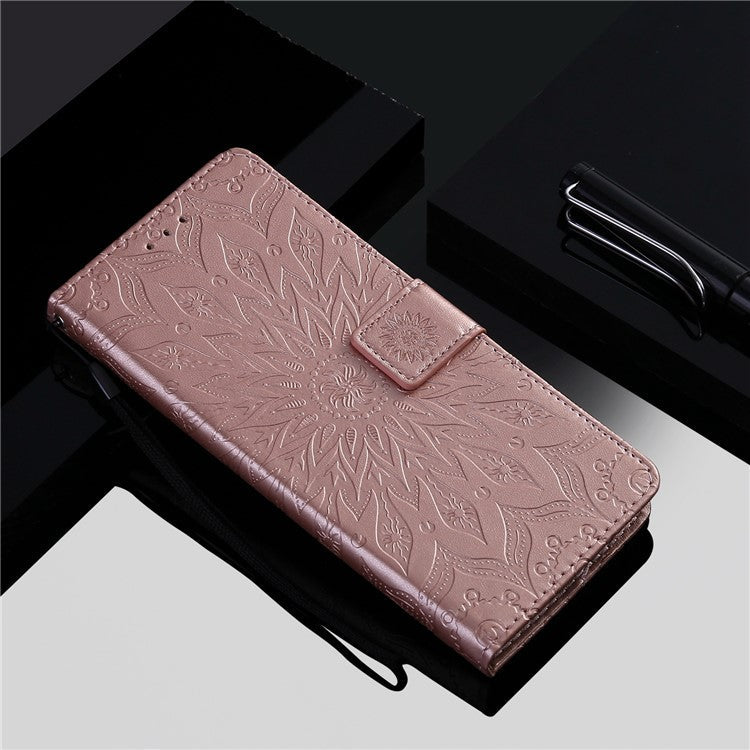 KT Imprinting Flower Series-1 for Honor X40 5G / X9a 5G / Magic5 Lite 5G PU Leather Magnetic Case Imprinted Sunflower Wallet Function Stand Flip Phone Cover with Strap - Rose Gold
