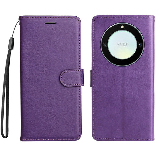 KT Leather Series-2 Shockproof Phone Case for Honor X40 5G / X9a 5G / Magic5 Lite 5G , PU Leather Flip Wallet Cover Solid Color Magnetic Closure Stand Phone Shell with Strap - Purple