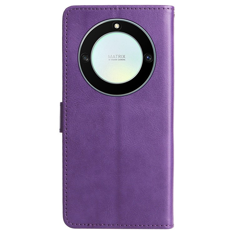 KT Leather Series-2 Shockproof Phone Case for Honor X40 5G / X9a 5G / Magic5 Lite 5G , PU Leather Flip Wallet Cover Solid Color Magnetic Closure Stand Phone Shell with Strap - Purple