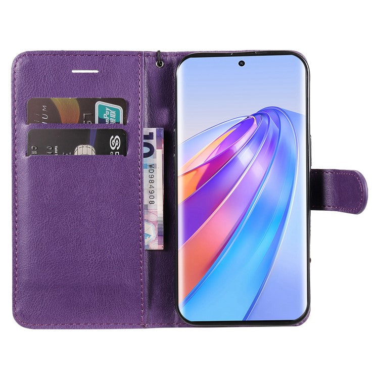 KT Leather Series-2 Shockproof Phone Case for Honor X40 5G / X9a 5G / Magic5 Lite 5G , PU Leather Flip Wallet Cover Solid Color Magnetic Closure Stand Phone Shell with Strap - Purple