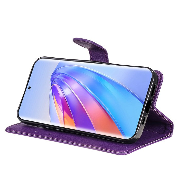KT Leather Series-2 Shockproof Phone Case for Honor X40 5G / X9a 5G / Magic5 Lite 5G , PU Leather Flip Wallet Cover Solid Color Magnetic Closure Stand Phone Shell with Strap - Purple