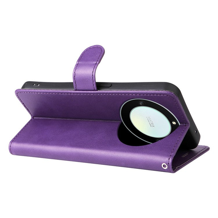 KT Leather Series-2 Shockproof Phone Case for Honor X40 5G / X9a 5G / Magic5 Lite 5G , PU Leather Flip Wallet Cover Solid Color Magnetic Closure Stand Phone Shell with Strap - Purple