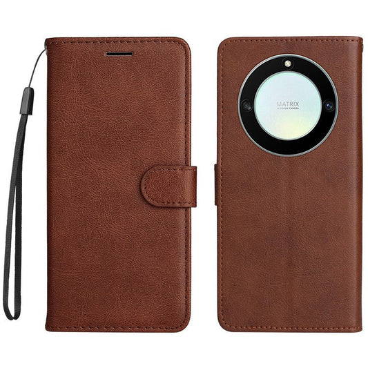 KT Leather Series-2 Shockproof Phone Case for Honor X40 5G / X9a 5G / Magic5 Lite 5G , PU Leather Flip Wallet Cover Solid Color Magnetic Closure Stand Phone Shell with Strap - Brown