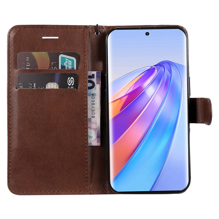 KT Leather Series-2 Shockproof Phone Case for Honor X40 5G / X9a 5G / Magic5 Lite 5G , PU Leather Flip Wallet Cover Solid Color Magnetic Closure Stand Phone Shell with Strap - Brown