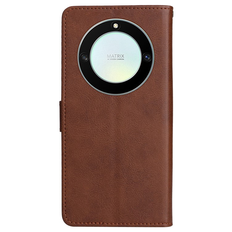 KT Leather Series-2 Shockproof Phone Case for Honor X40 5G / X9a 5G / Magic5 Lite 5G , PU Leather Flip Wallet Cover Solid Color Magnetic Closure Stand Phone Shell with Strap - Brown